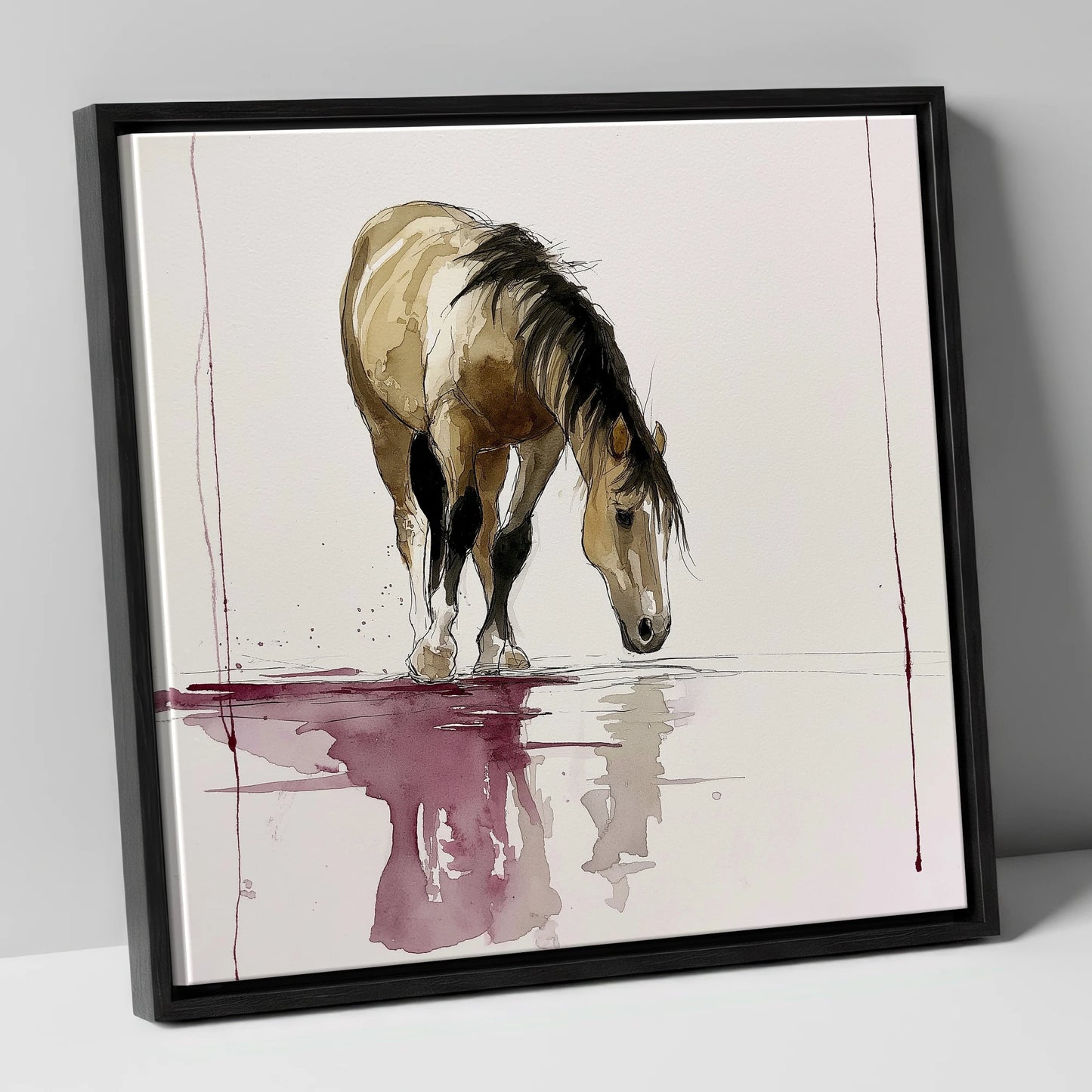 Quiet Reflection horse portrait canvas wall art in black frame