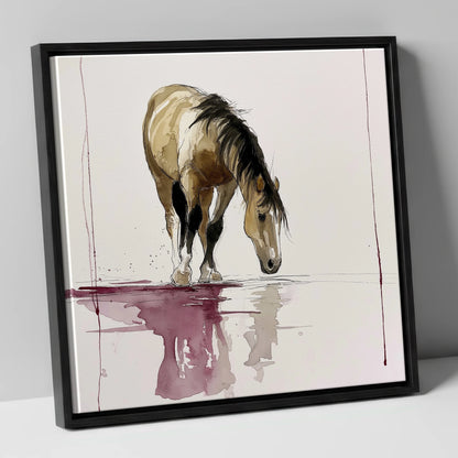 Quiet Reflection horse portrait canvas wall art in black frame