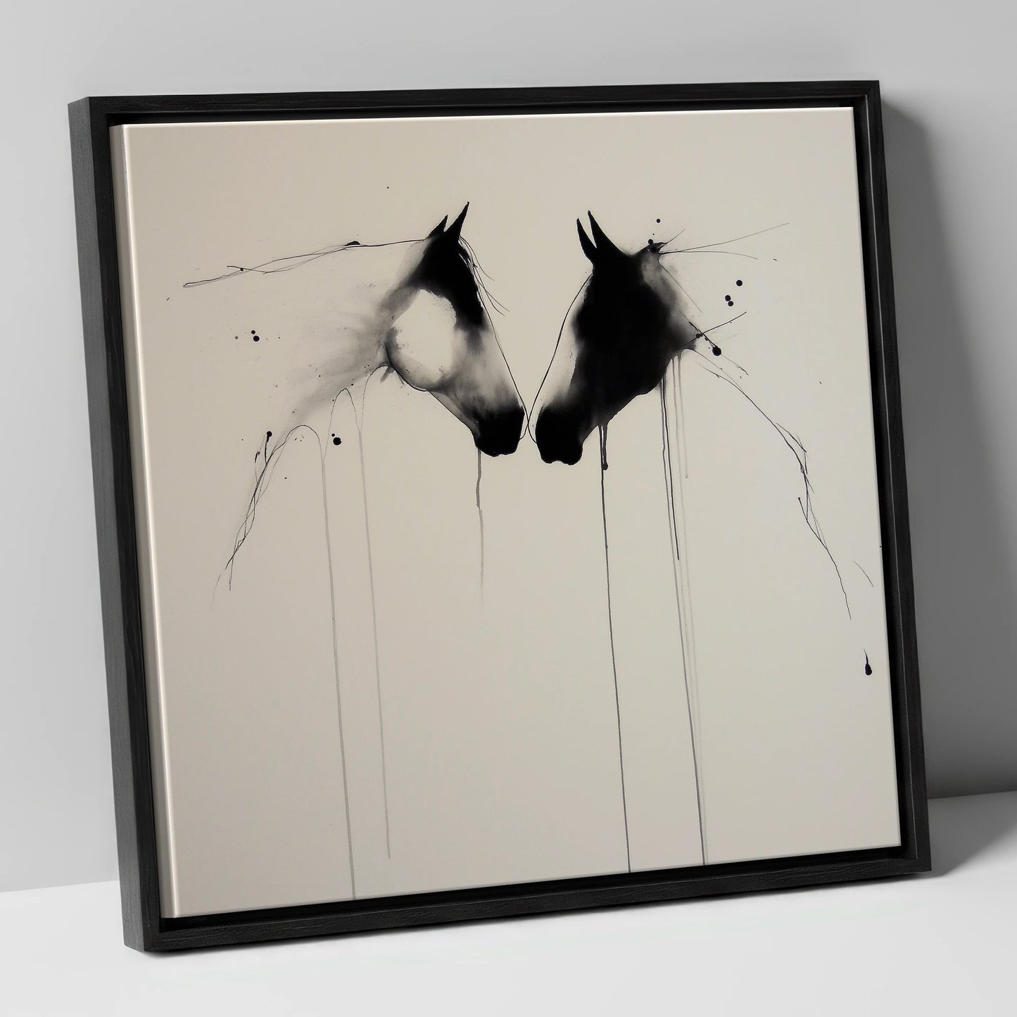 Ethereal Bond horse portrait canvas wall art in black frame
