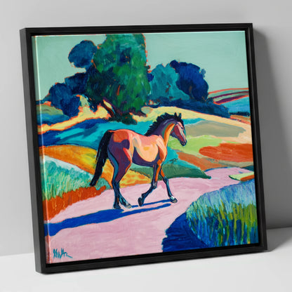 Technicolour Trot horse breed canvas wall art in black frame