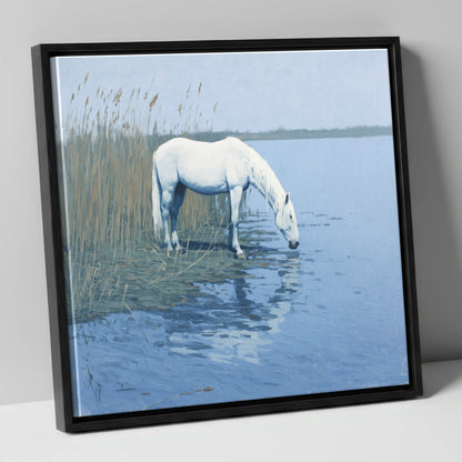 Quiet Marshland Waters horse landscape canvas wall art in black frame