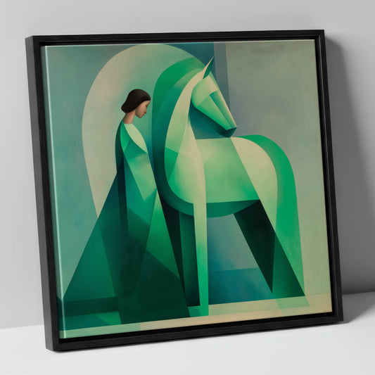 Facets of Connection horse & rider canvas wall art in black frame