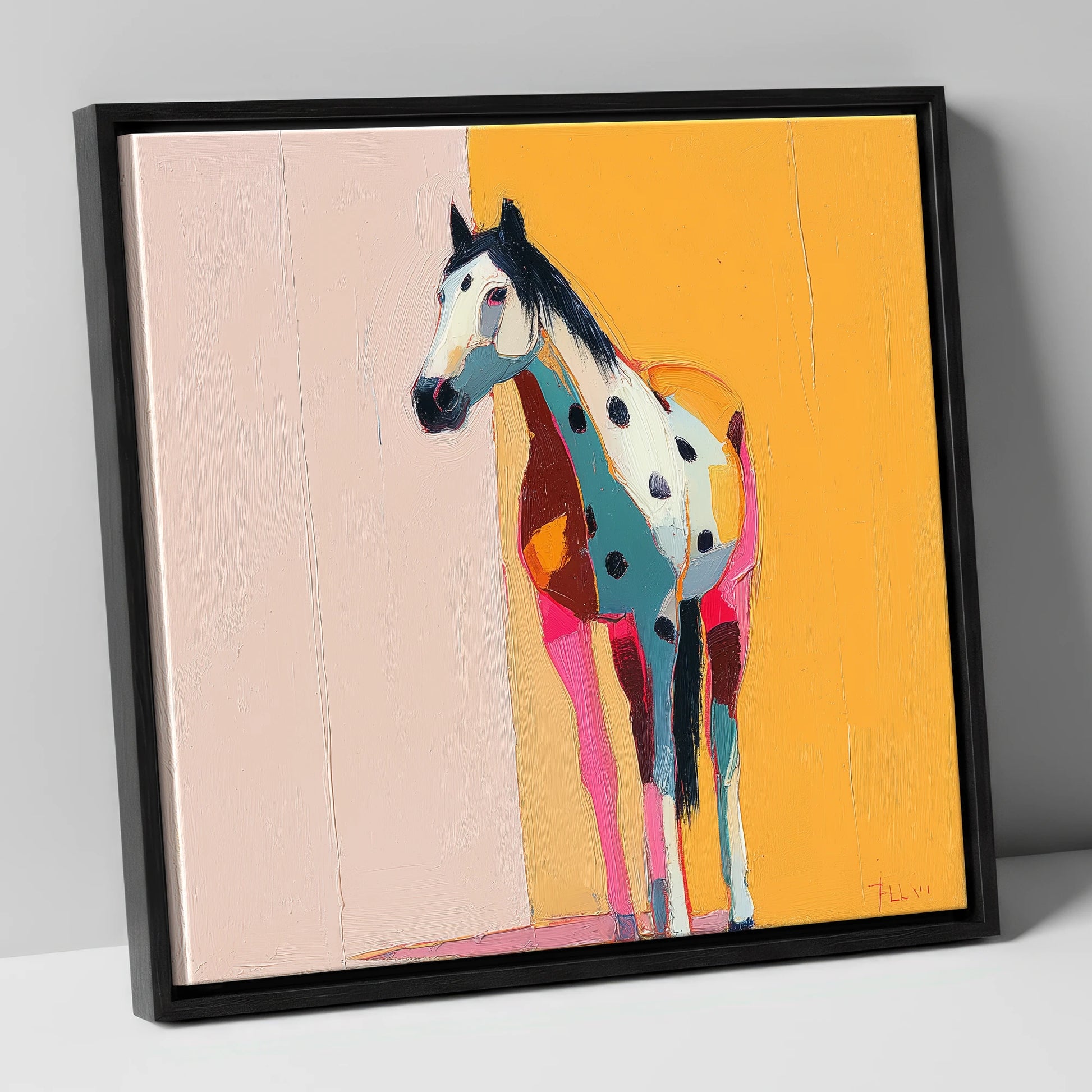 Technicolour Appaloosa horse breed canvas wall art in black frame
