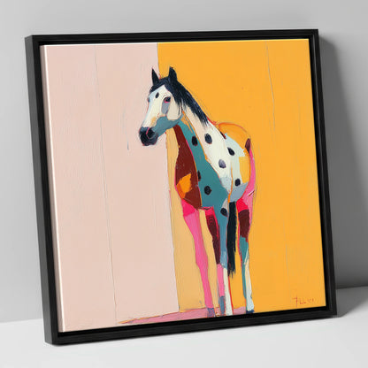 Technicolour Appaloosa horse breed canvas wall art in black frame