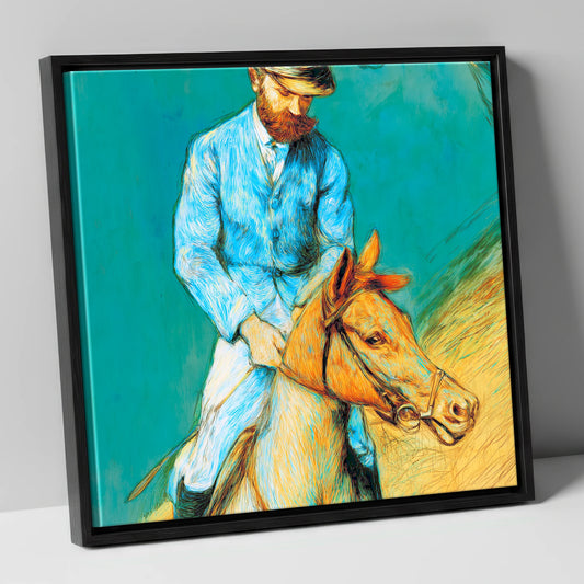 The Cerulean Rider racing horse canvas wall art in black frame