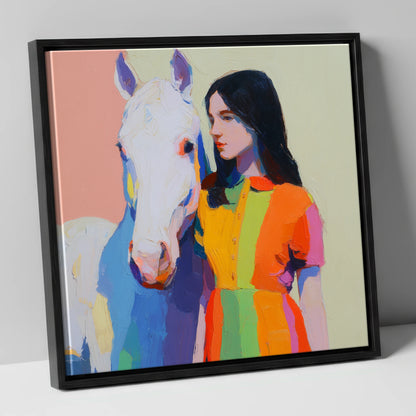 Vibrant Harmony horse & rider canvas wall art in black frame