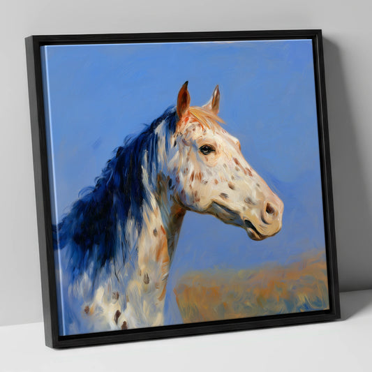 Azure Appaloosa Portrait horse breed canvas wall art in black frame