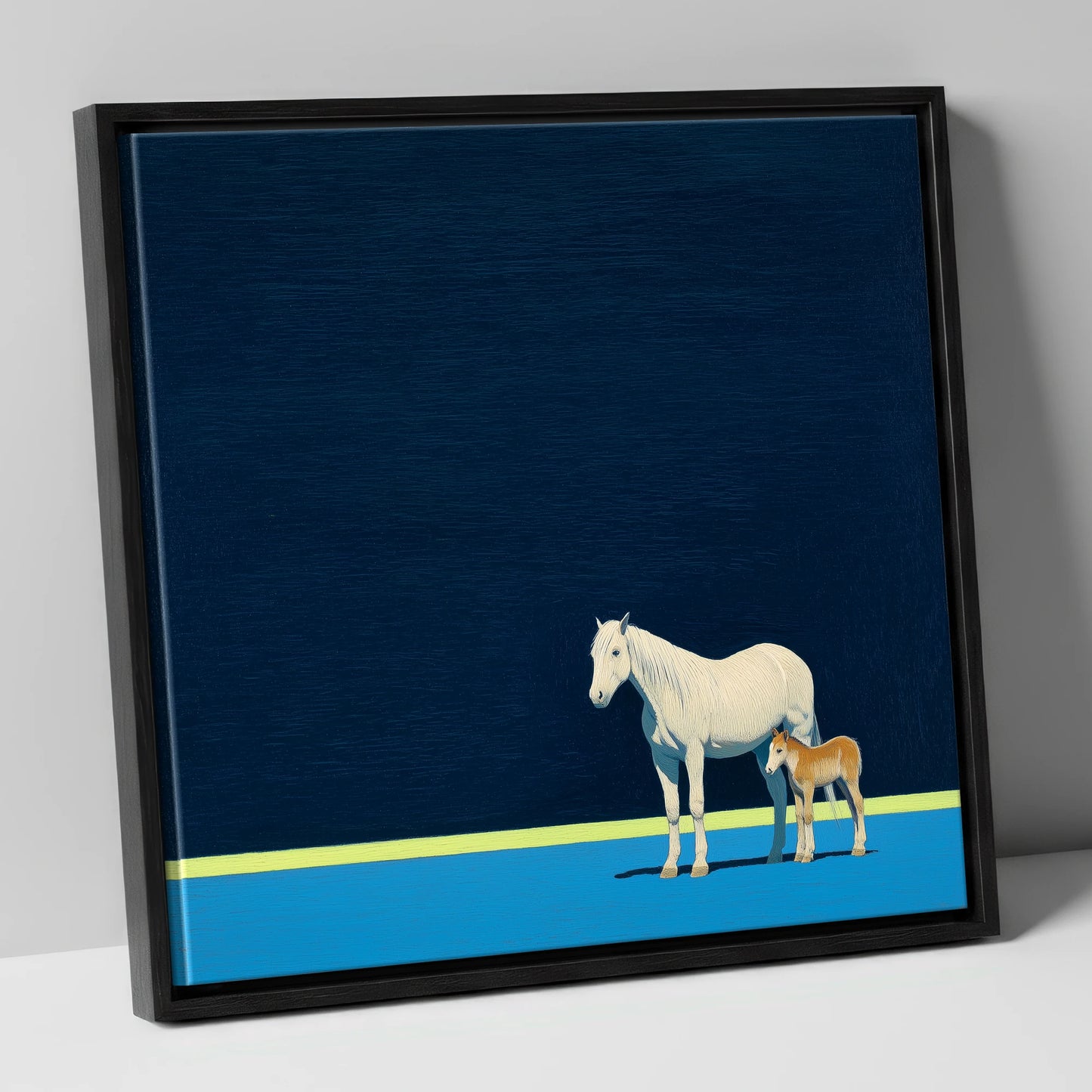 Midnight Horizon Mare And Foal mare & foal canvas wall art in black frame