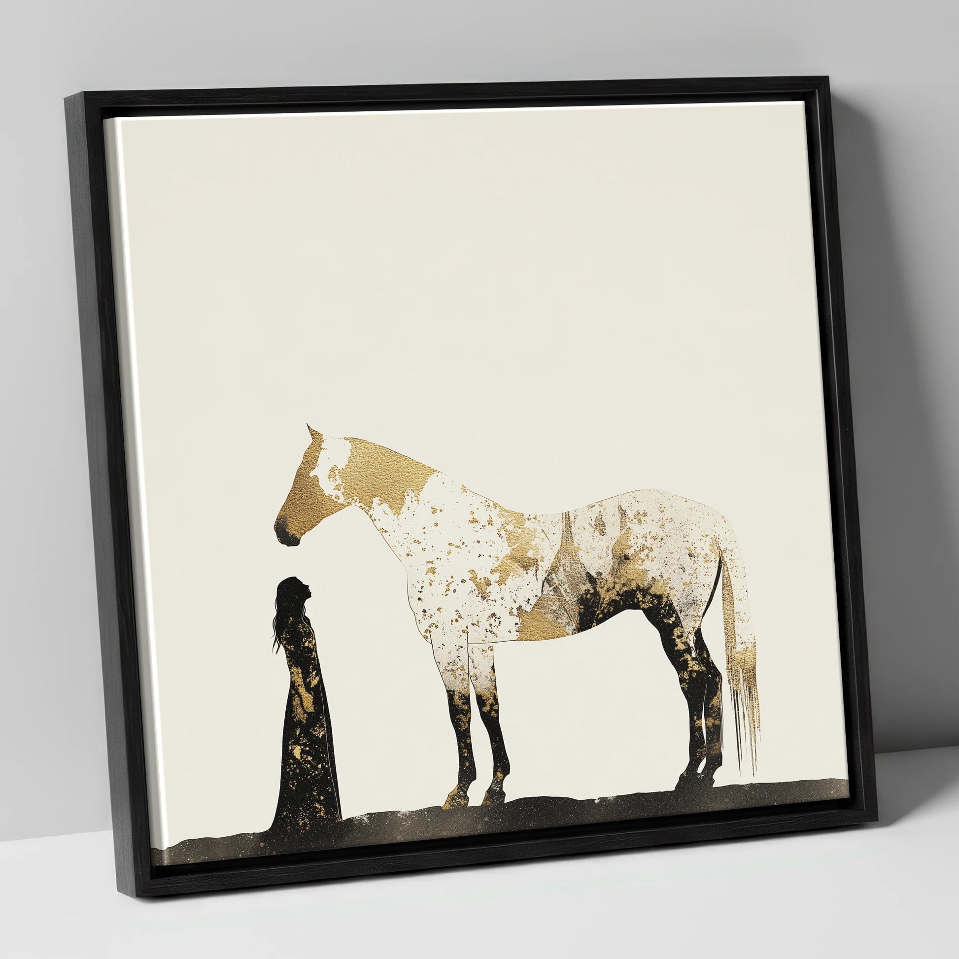 The Golden Bond horse & rider canvas wall art in black frame