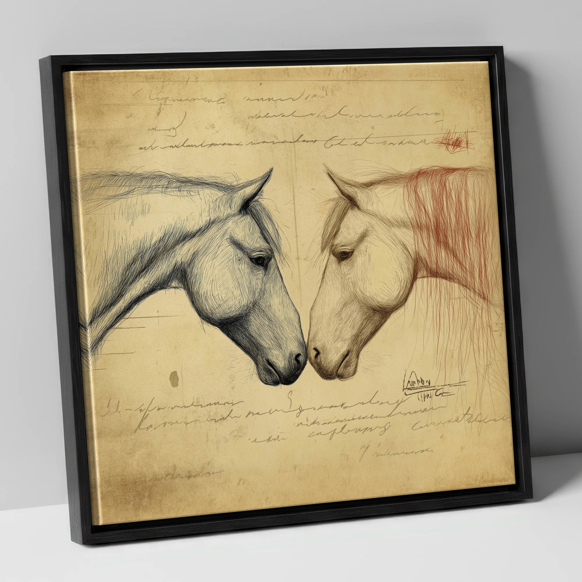 Vintage Equine Encounter horse portrait canvas wall art in black frame