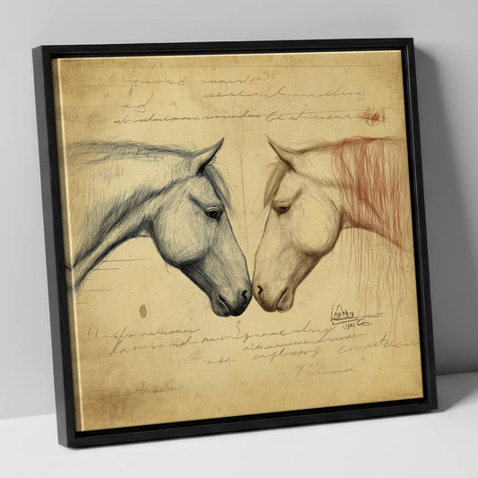 Vintage Equine Encounter horse portrait canvas wall art in black frame