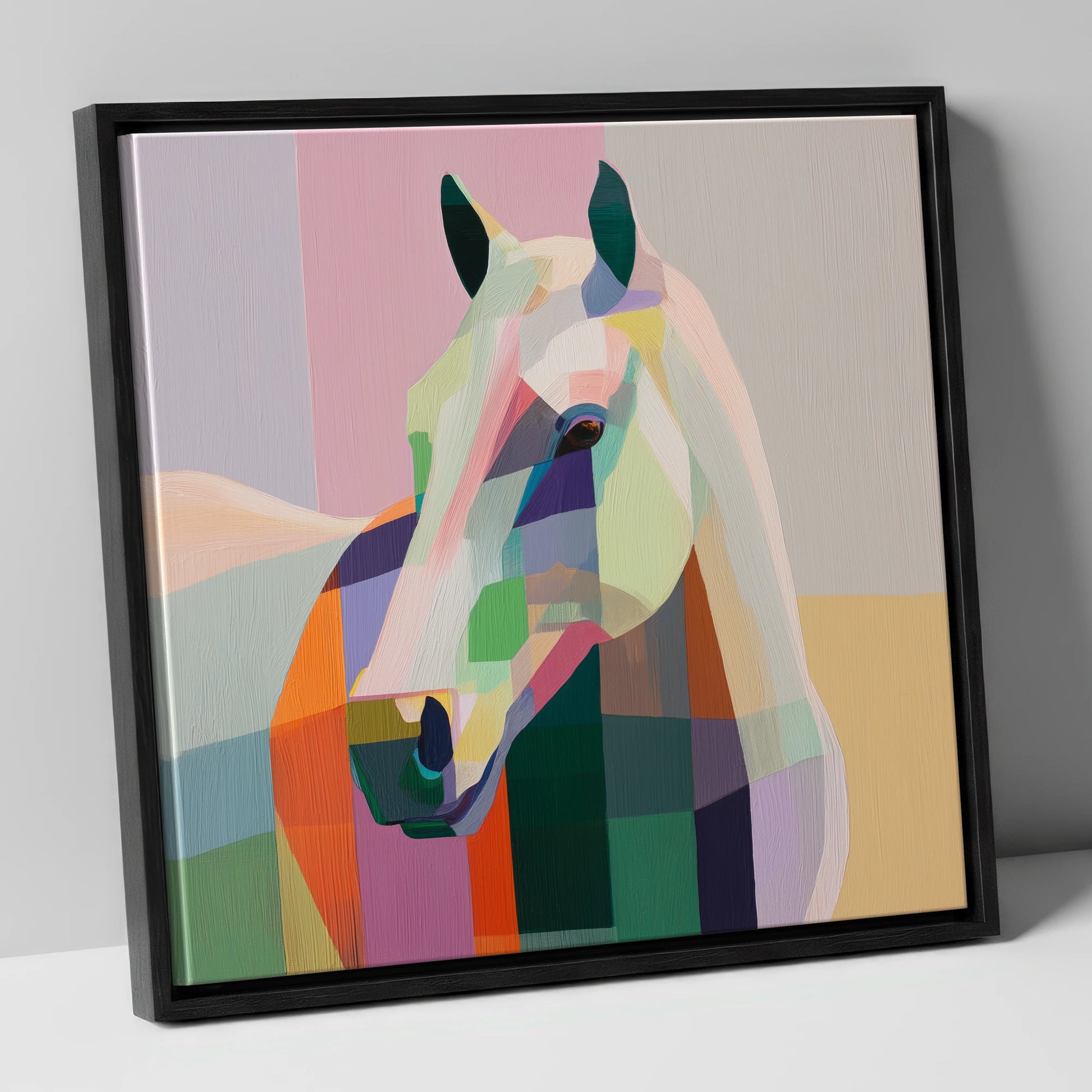 Prismatic Equine Portrait horse portrait canvas wall art in black frame