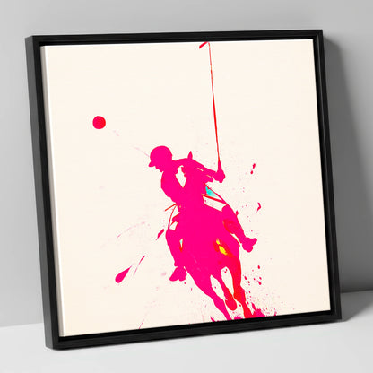 Vivid Polo Strike polo horse canvas wall art in black frame