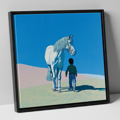 The Quiet Companion horse & rider canvas wall art in black frame