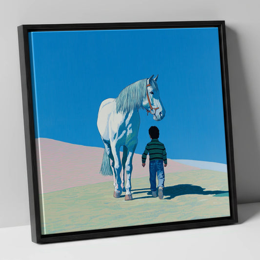 The Quiet Companion horse & rider canvas wall art in black frame