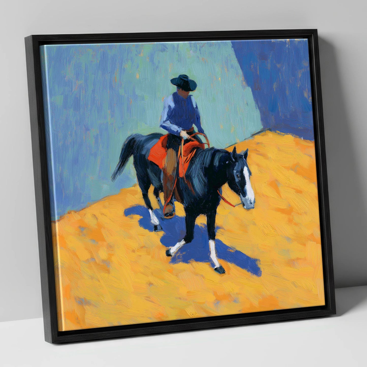 High Noon Arena western horse canvas wall art in black frame