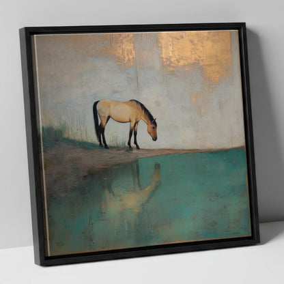 Gilded Equine Reflection horse landscape canvas wall art in black frame