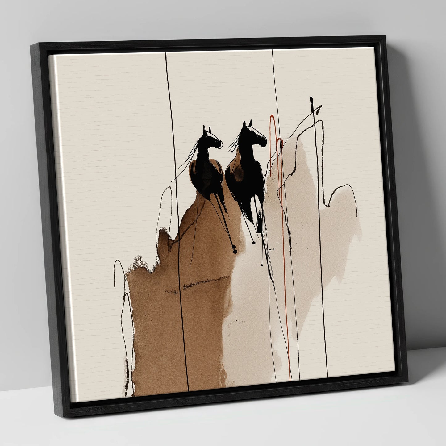 Sepia Shadows horse portrait canvas wall art in black frame