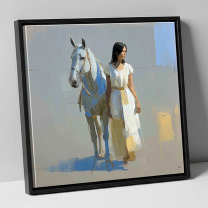 Beside the Grey horse & rider canvas wall art in black frame