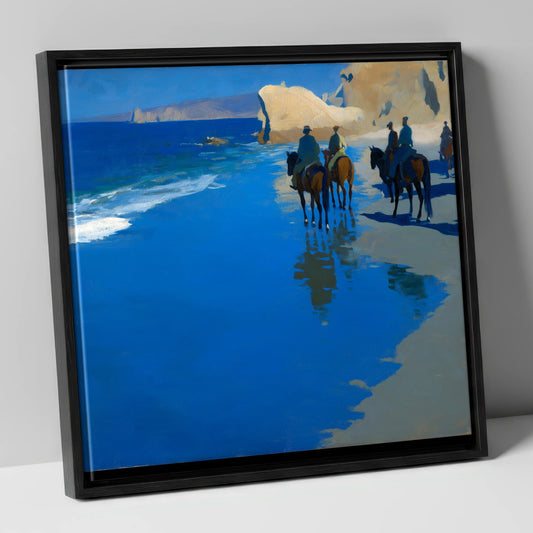 The Azure Shoreline horse landscape canvas wall art in black frame