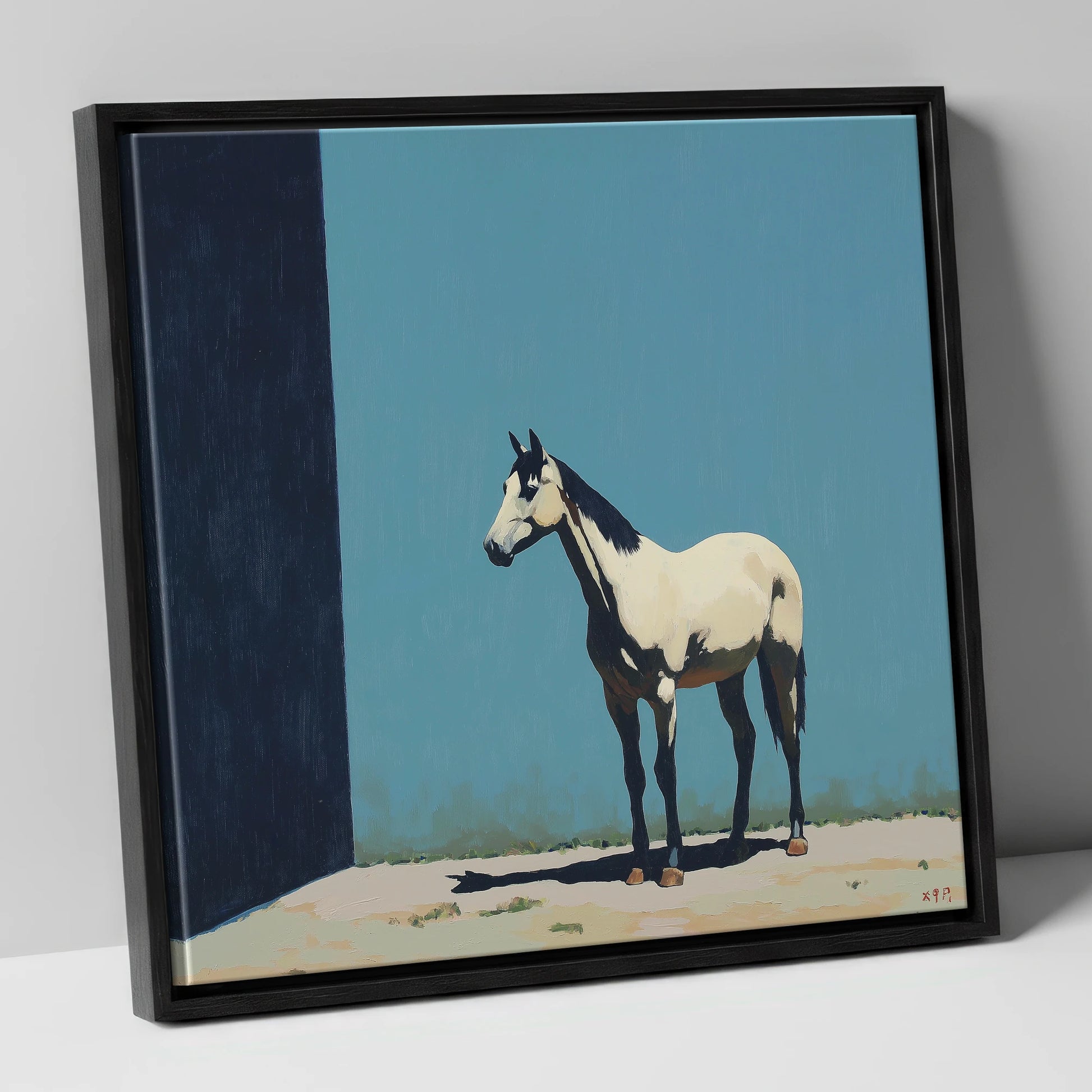 Cerulean and Shadow horse breed canvas wall art in black frame