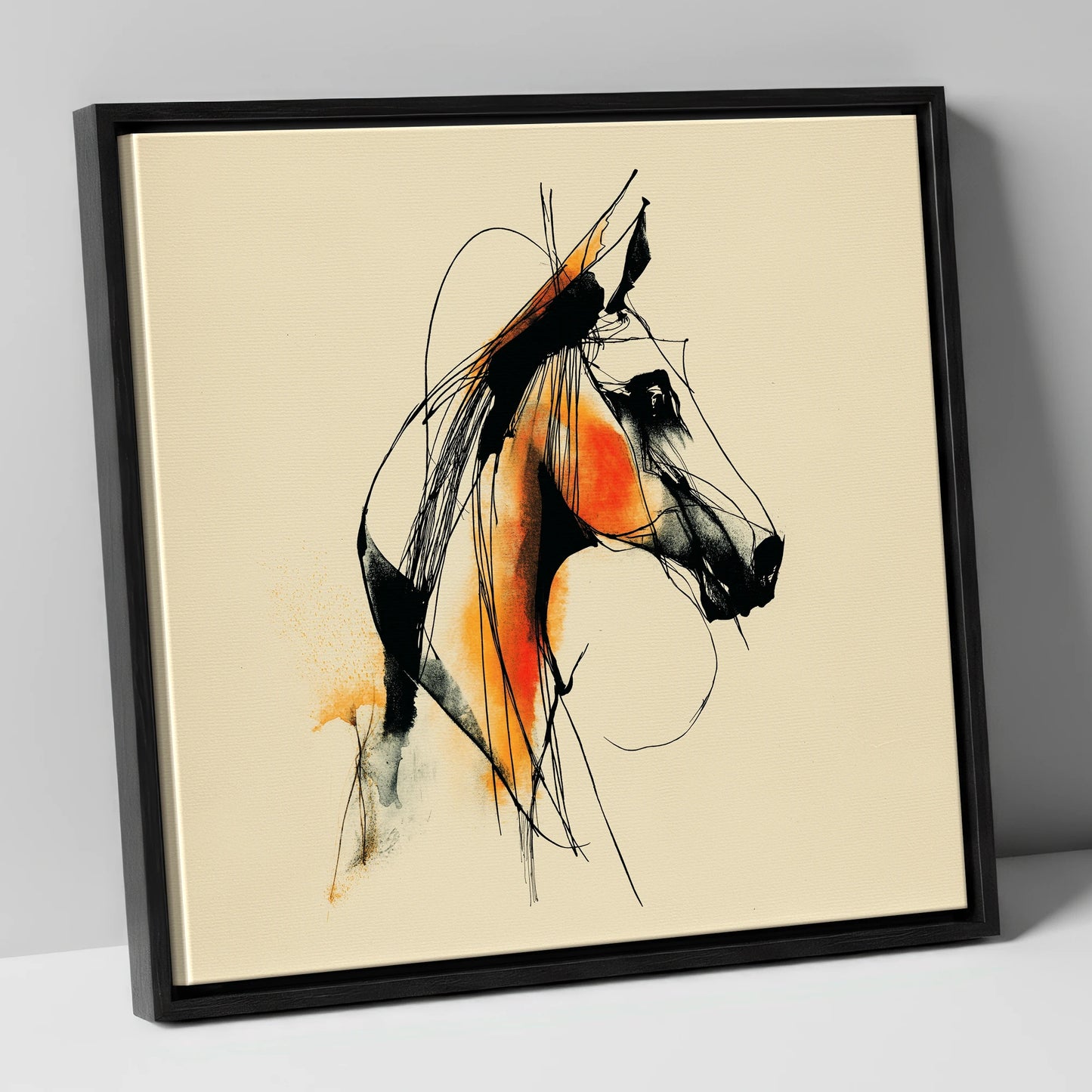 Dynamic Amber Profile horse breed canvas wall art in black frame