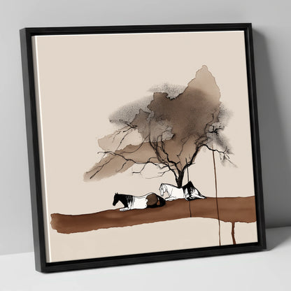 Resting Under the Canopy horse landscape canvas wall art in black frame