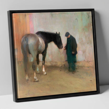 A Quiet Word horse & rider canvas wall art in black frame