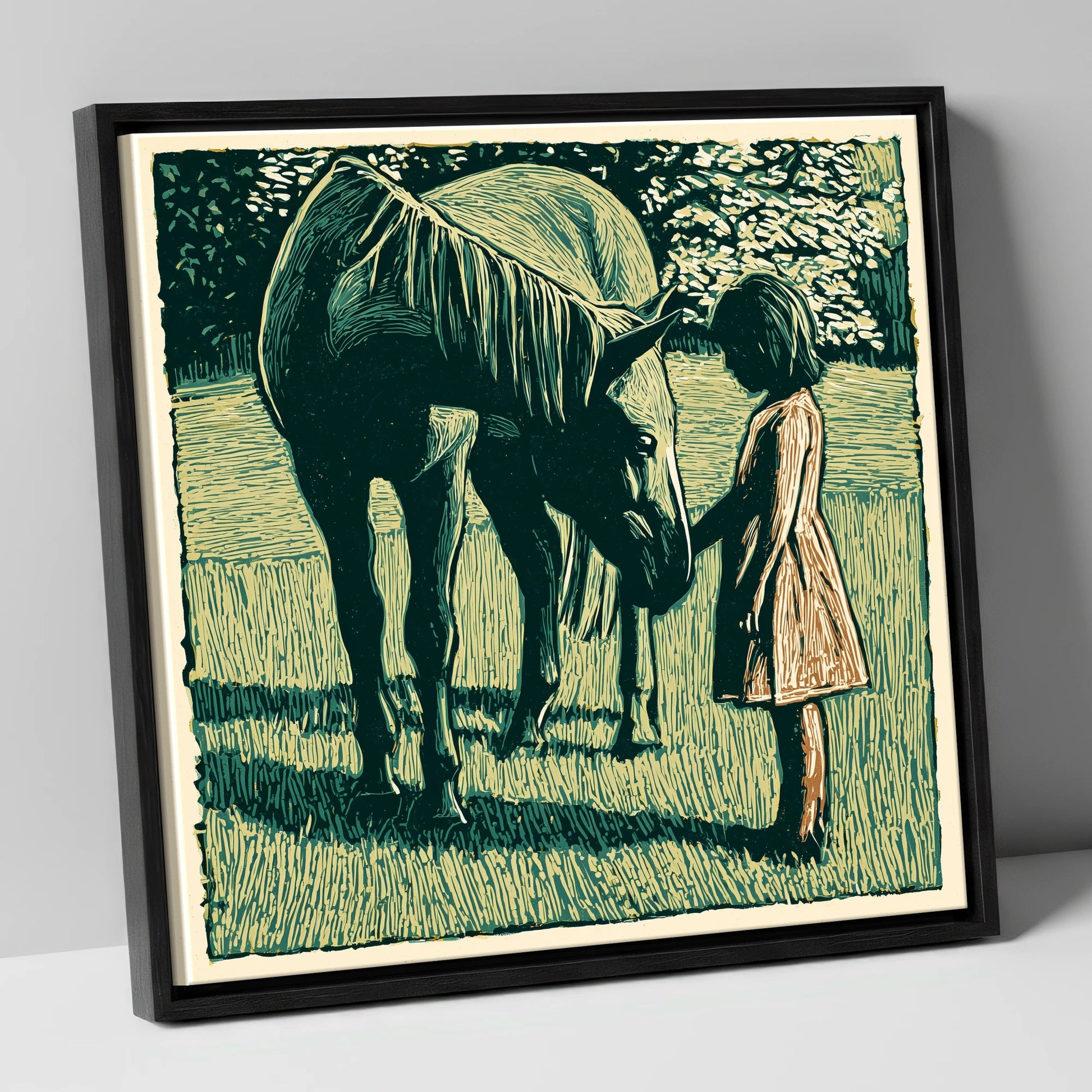 First Greetings horse & rider canvas wall art in black frame