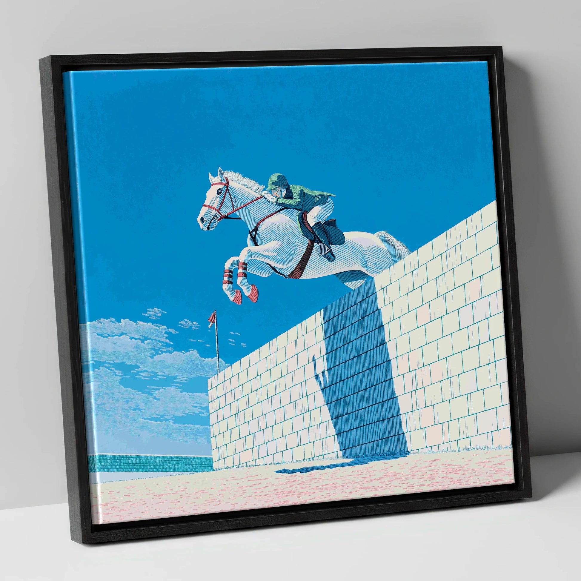 Clearance at the Wall show jumping horse canvas wall art in black frame