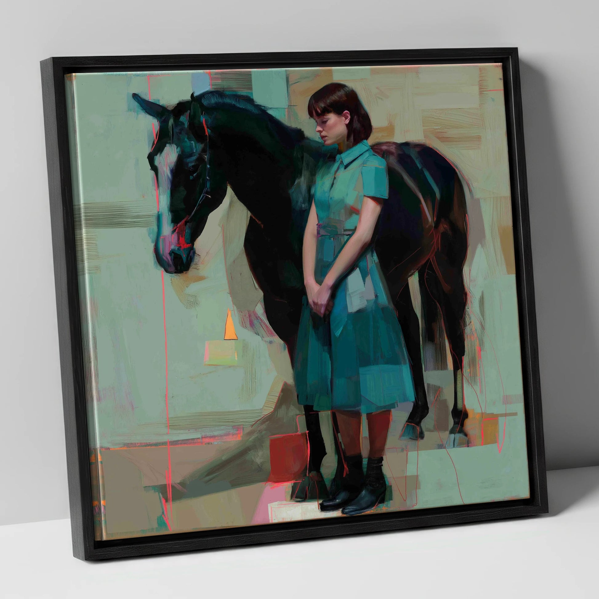 A Quiet Connection horse & rider canvas wall art in black frame