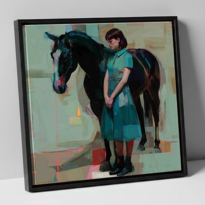 A Quiet Connection horse & rider canvas wall art in black frame