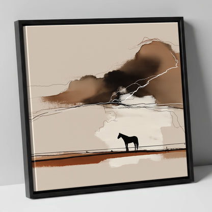 Distant Thunder horse landscape canvas wall art in black frame