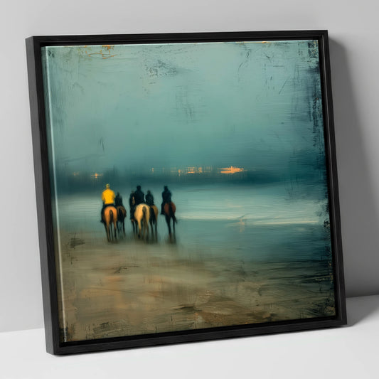 Twilight Beach Hack horse landscape canvas wall art in black frame
