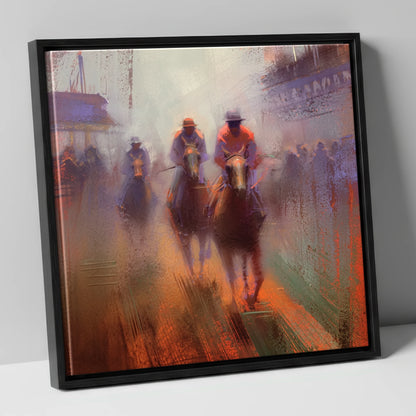 Out of the Haze racing horse canvas wall art in black frame