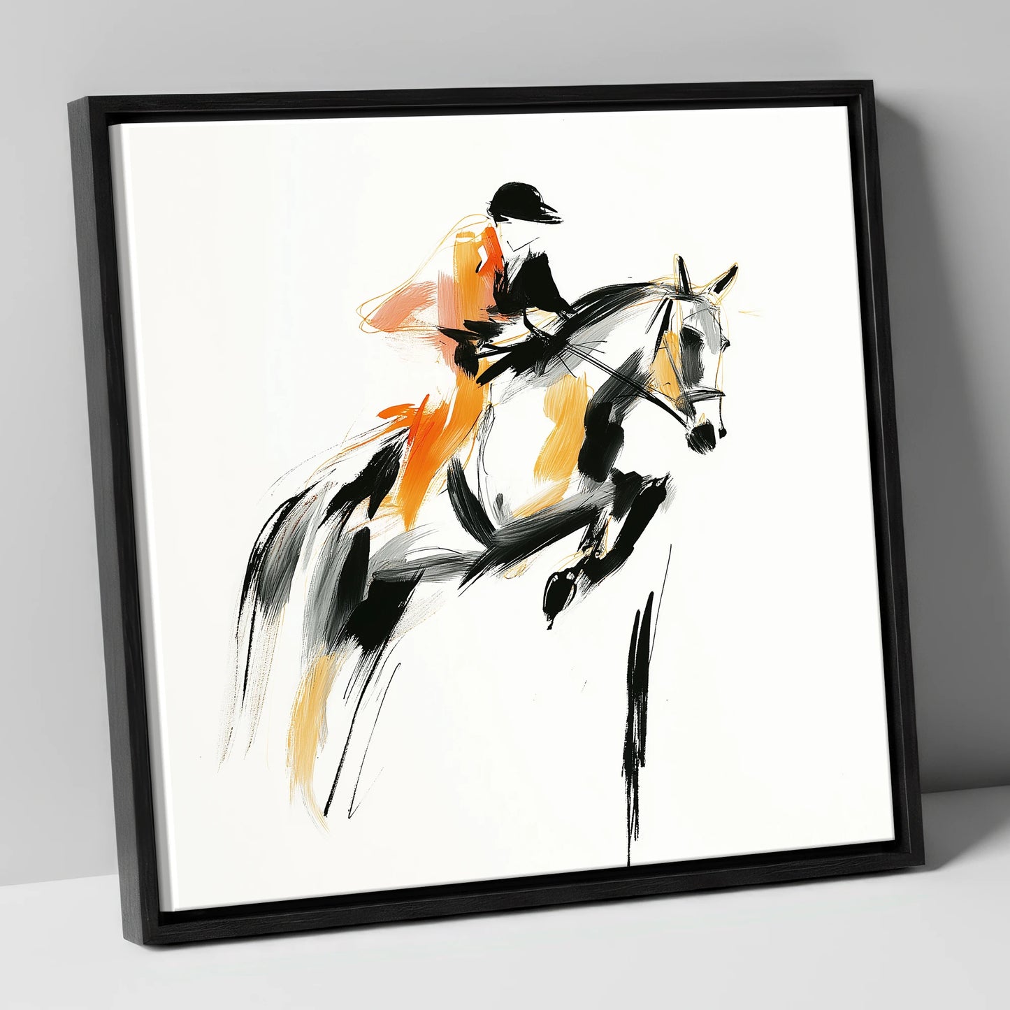 Amber Ascent show jumping horse canvas wall art in black frame