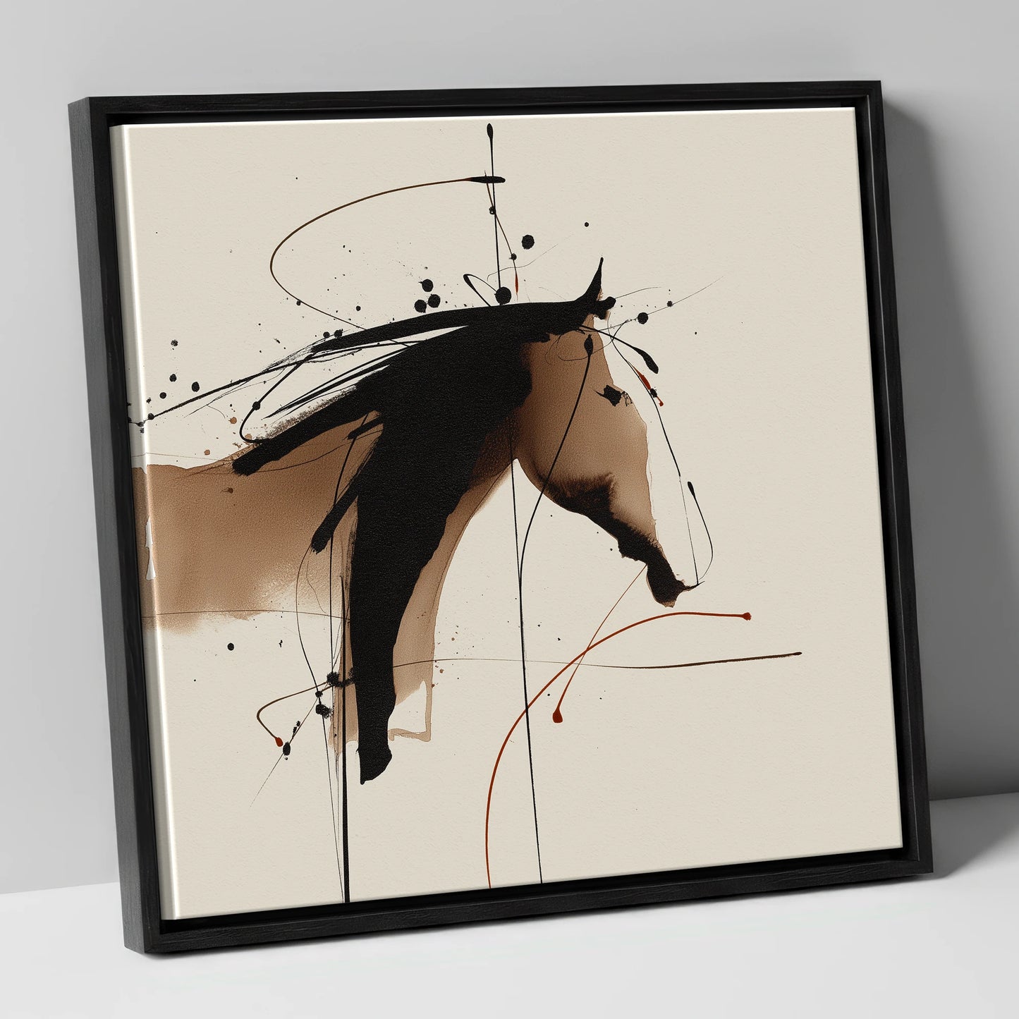 Abstract Sepia Equine horse portrait canvas wall art in black frame