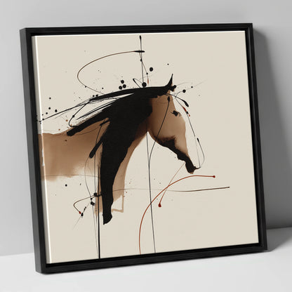 Abstract Sepia Equine horse portrait canvas wall art in black frame