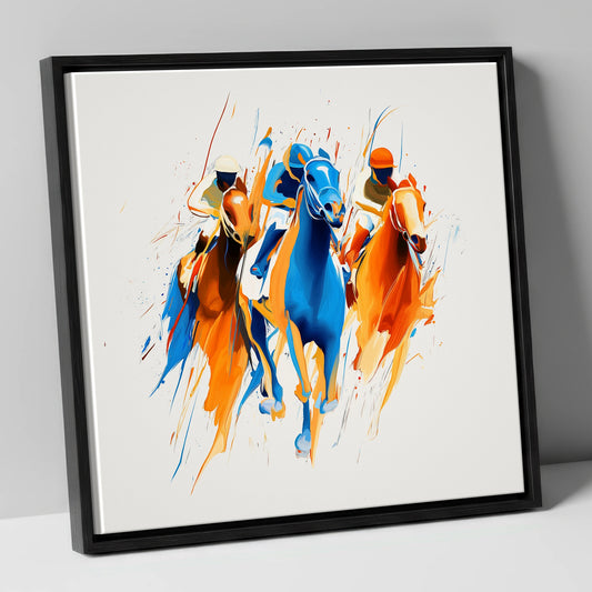 The Front Runners racing horse canvas wall art in black frame