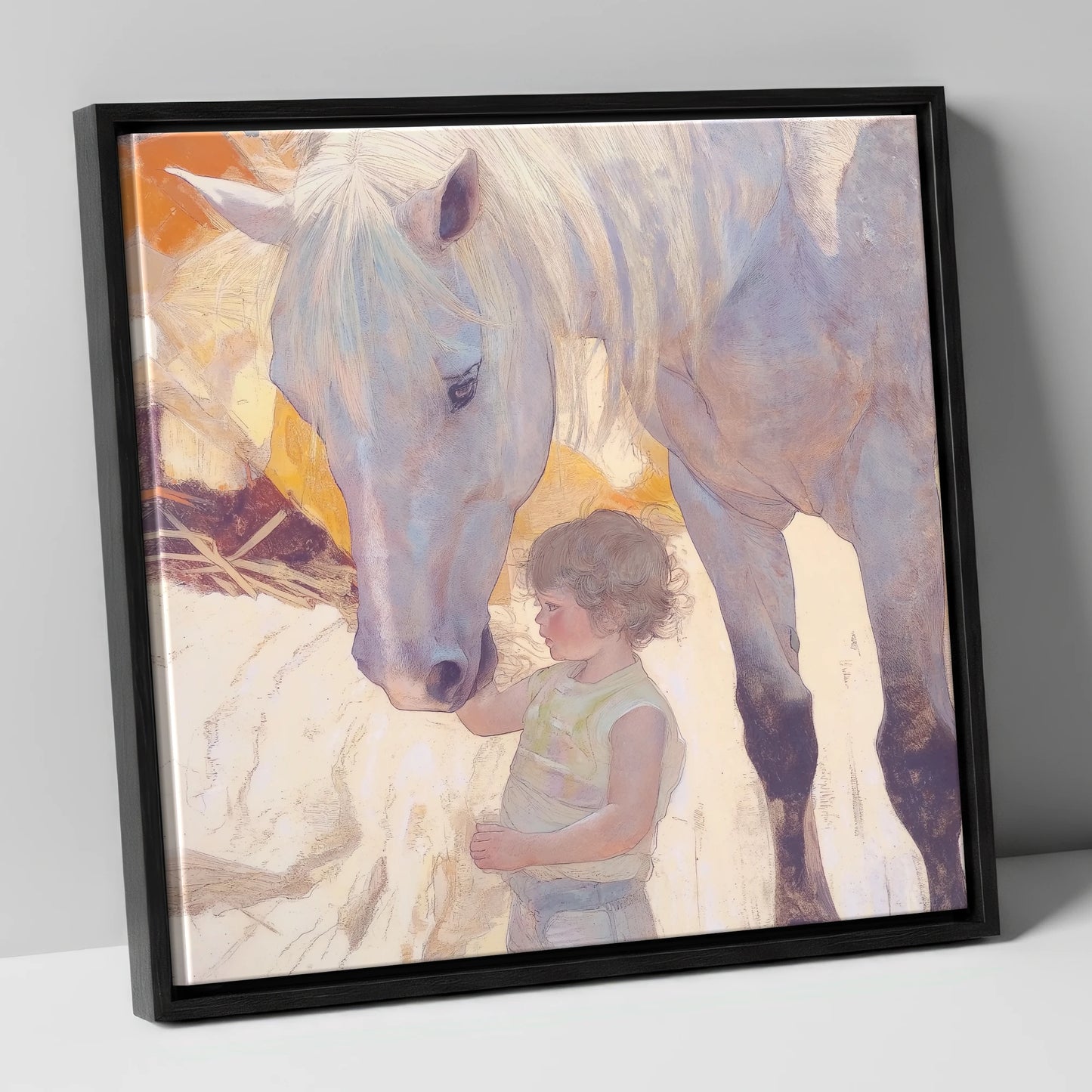 The First Touch horse & rider canvas wall art in black frame