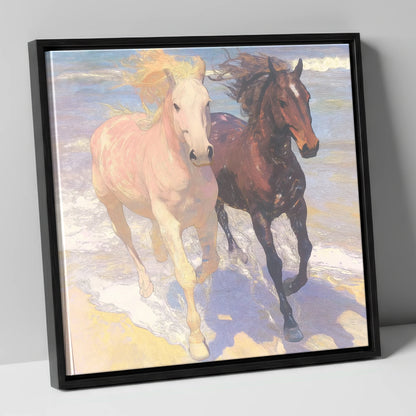 Ethereal Shoreline Canter horse landscape canvas wall art in black frame
