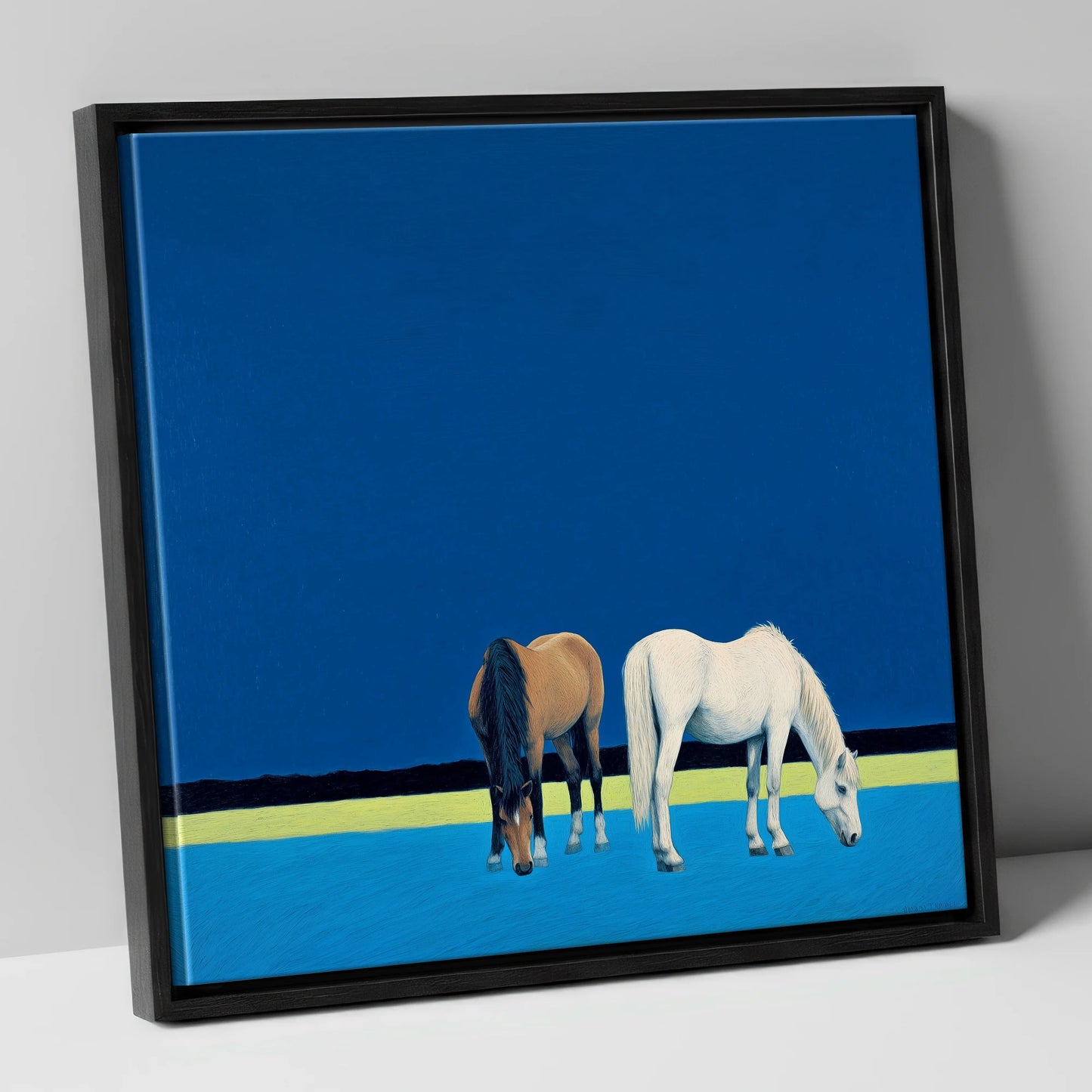 Cobalt Pastures horse landscape canvas wall art in black frame