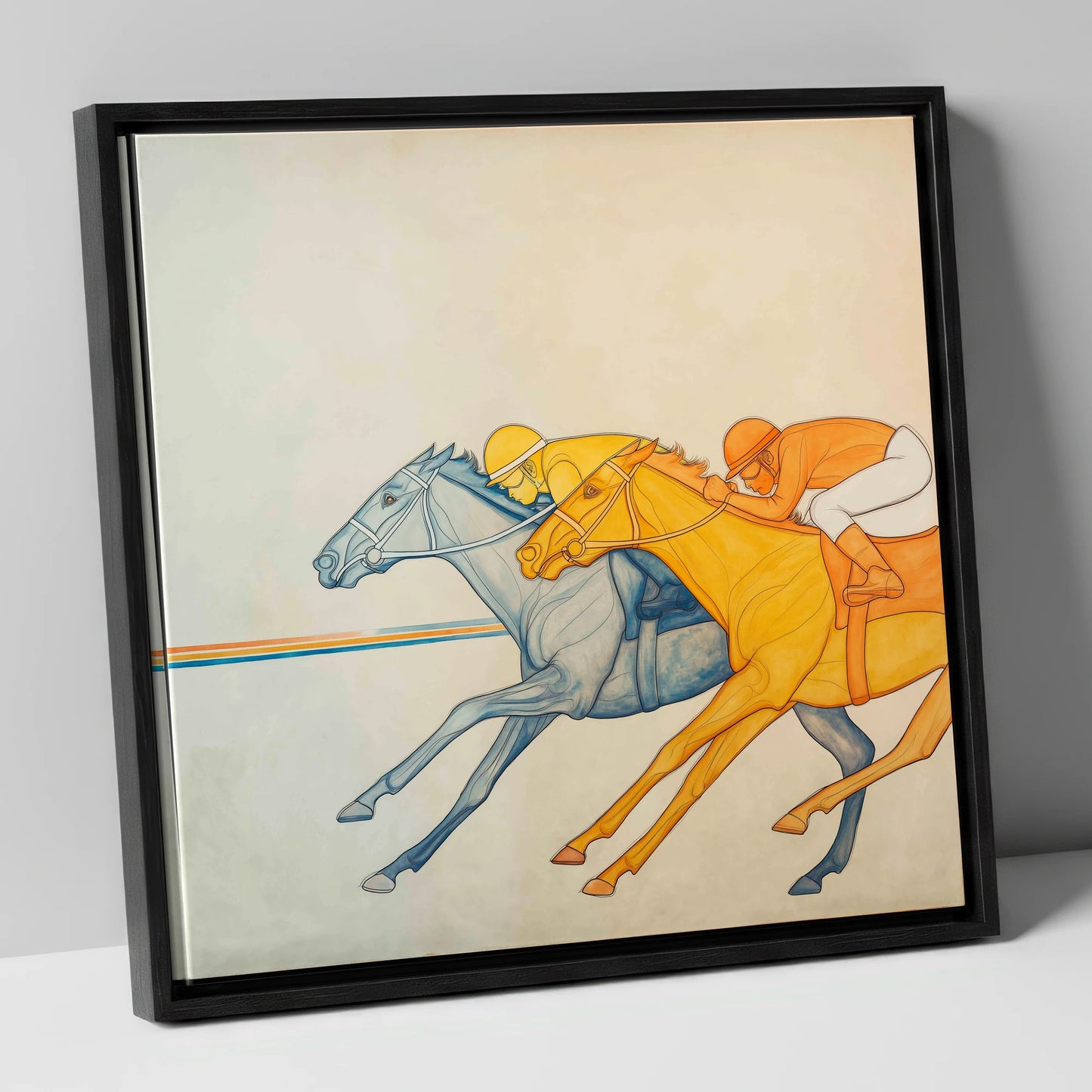 Rhythmic Pursuit racing horse canvas wall art in black frame