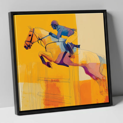 Amber Flight show jumping horse canvas wall art in black frame