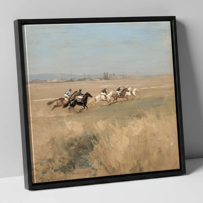 The Morning Gallop racing horse canvas wall art in black frame