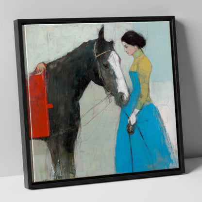 Quiet Connection horse & rider canvas wall art in black frame