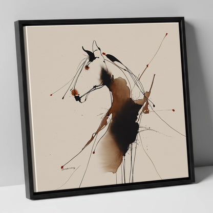 Fluid Equine Silhouette horse portrait canvas wall art in black frame
