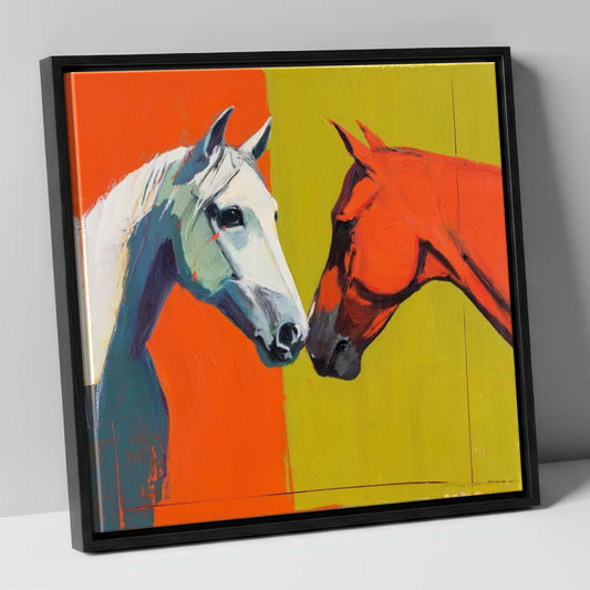 Vibrant Connection horse portrait canvas wall art in black frame