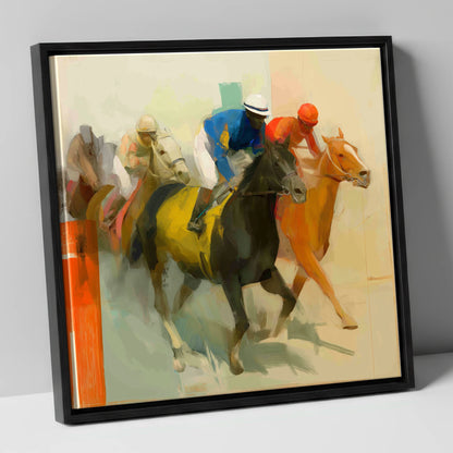 Colours of the Turf racing horse canvas wall art in black frame