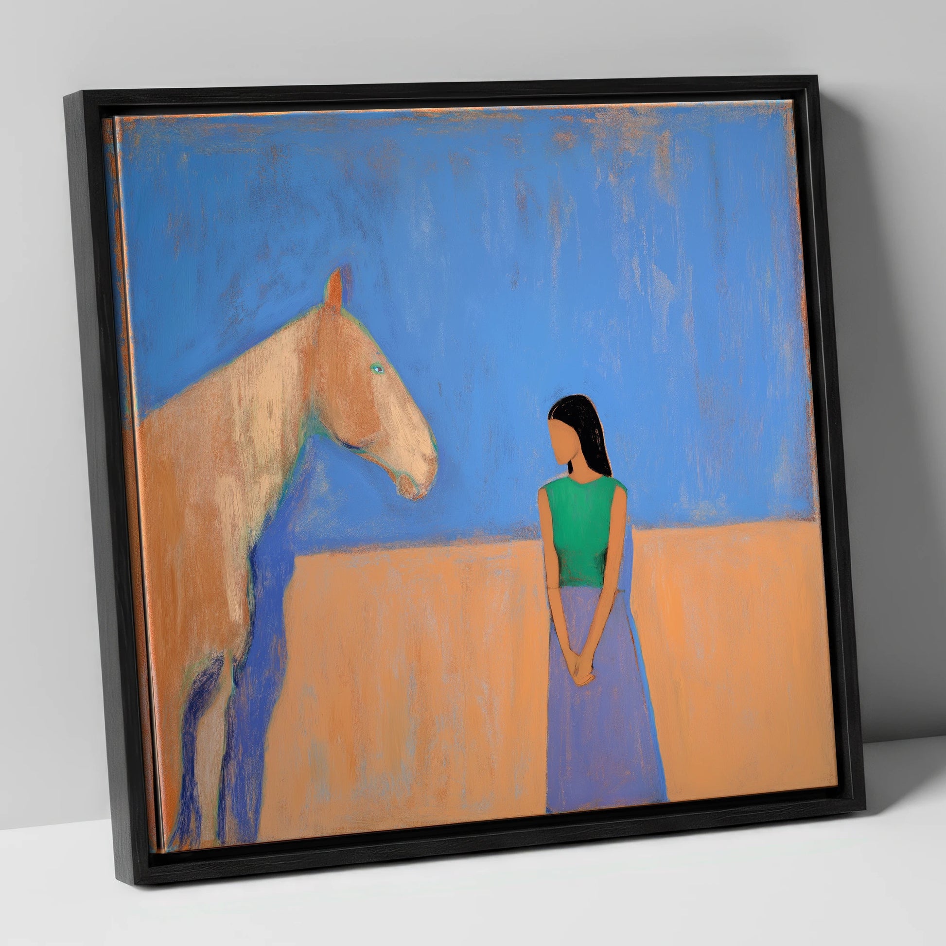 Silent Understanding horse & rider canvas wall art in black frame